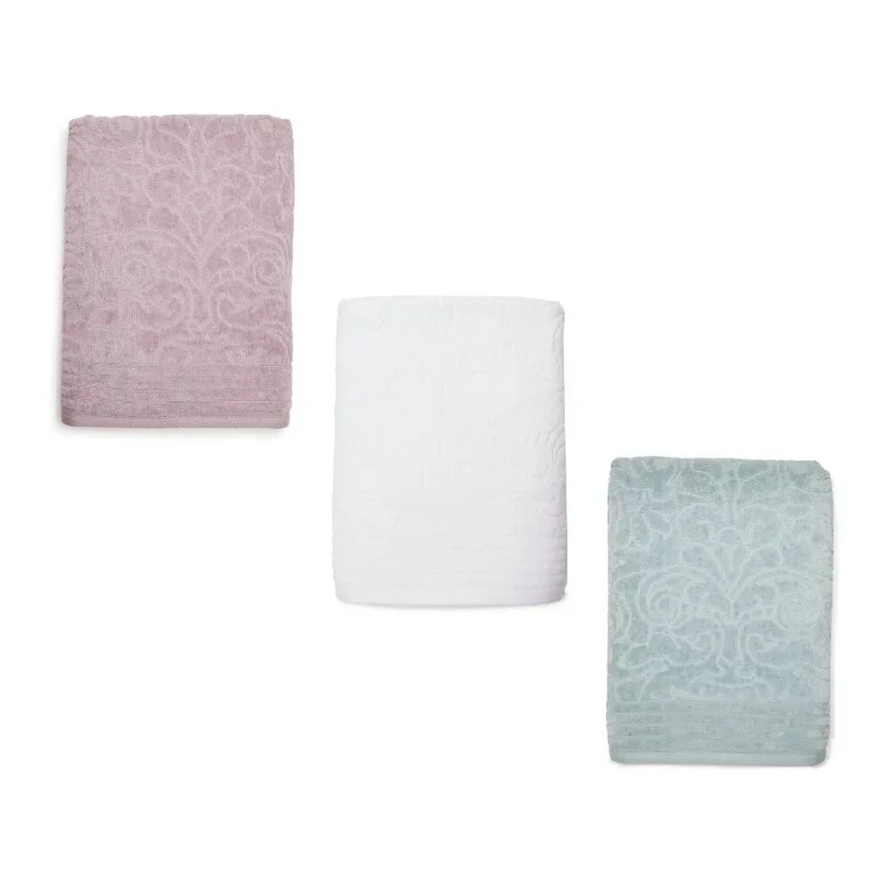 3 new Broyhill Jacquard-Pattern Textured Velour 100% Cotton Bath Towels